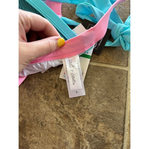 Salt + Cove Triangle Colorblock Bikini Swim Top Blue Multi Size Large - Picture 8 of 8